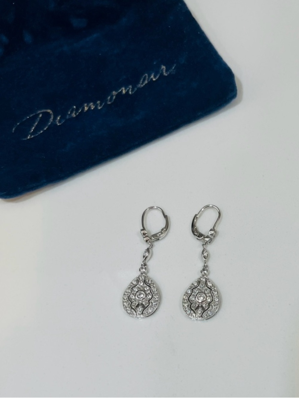 White 14k Crystal Drop Dangle Earrings by